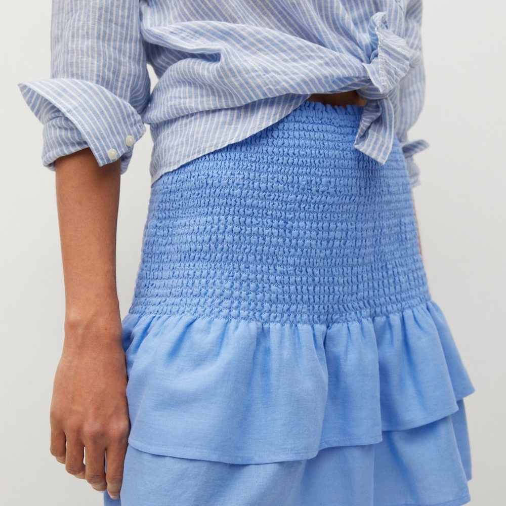 Mango Light Blue Tiered A-Line Skirt